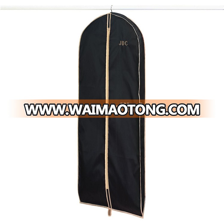 Custom luxury non woven polypropylene black wedding dress suit cover bag wholesale/travel nonwoven foldable cloth garment bag